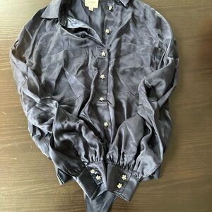 Cami NYC Blue Bodysuit Top Velvet Texture